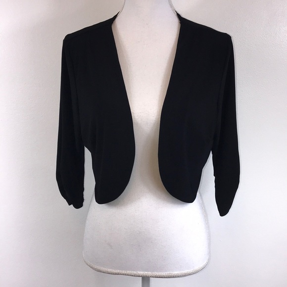 Perseption Jackets & Blazers - Perceptions Black Ruched Sleeve Open Jacket